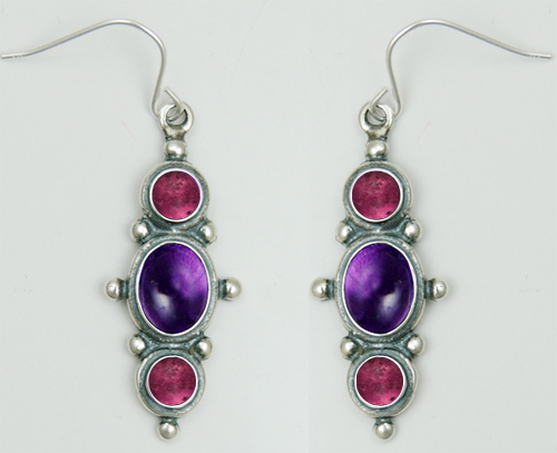 Sterling Silver Drop Dangle Earrings With Amethyst And Pink Tourmaline